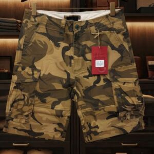 Men's camouflage cargo shorts.
